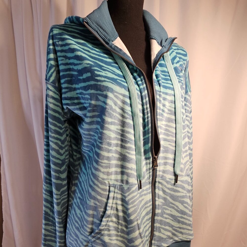 Lularoe - Bethany Zip-Front Hoodie - Teal Zebra Stripe